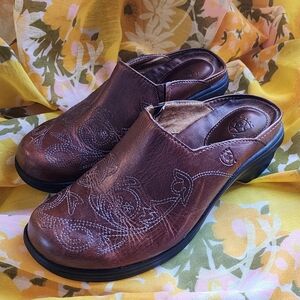Ariat Women's Clogs Mules Slip On Brown Leather 7 B Exposed Stitch Western